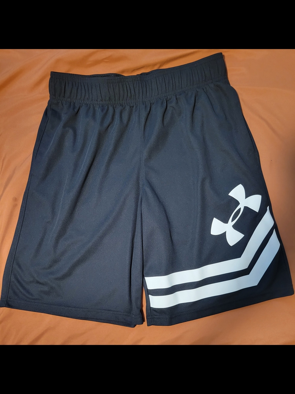 Under Armour Men’s Black Athletic Shorts with White Logo and Chevron